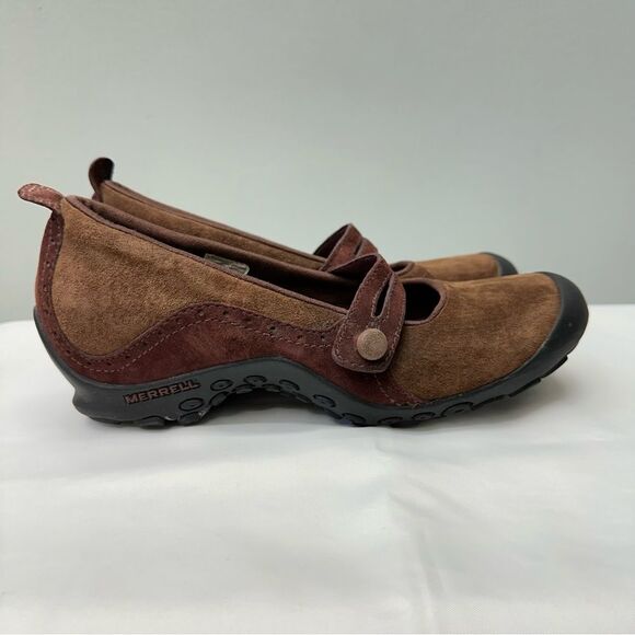 Merrell plaza bandeau cherry oak brown suede leather mary jane shoes women's 9. - Picture 3 of 8